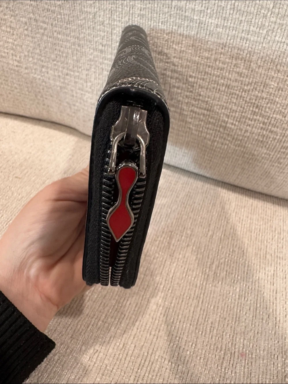 Christian Louboutin Designer Black Pattern Zip Wallet